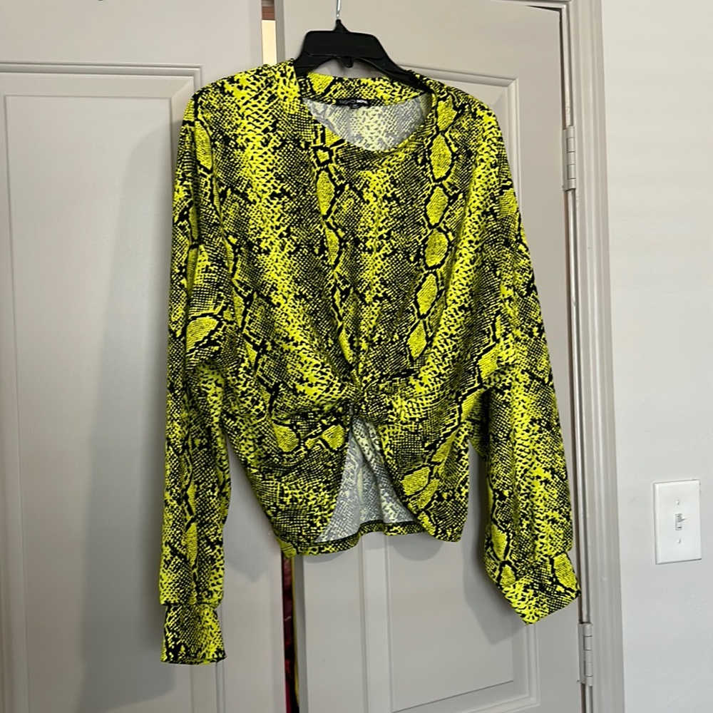Fashion Nova Neon Yellow Python Long Sleeve Sweater